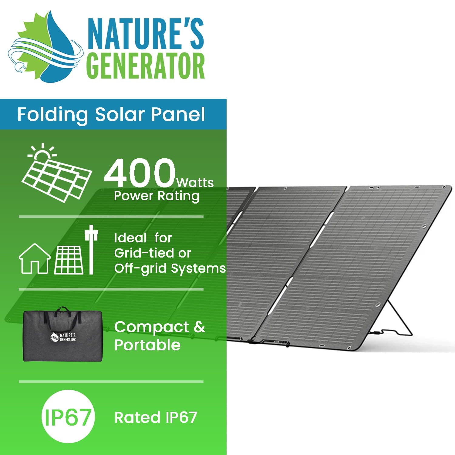 Nature's Generator 400W Folding Solar Panel | High-Efficiency Portable Solar Charging