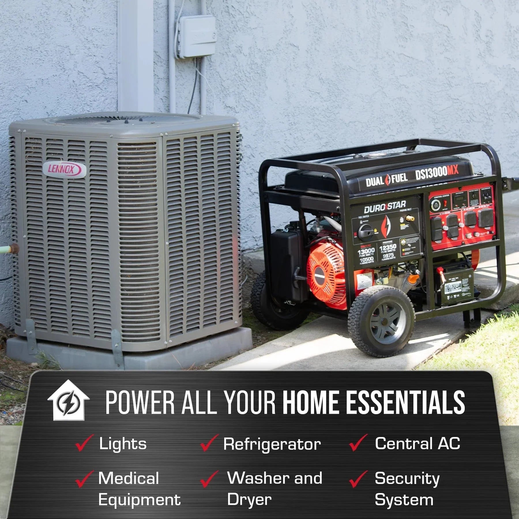 DuroStar DS13000MX 13,000W Dual Fuel Generator w/ CO Alert – AllProGenerators