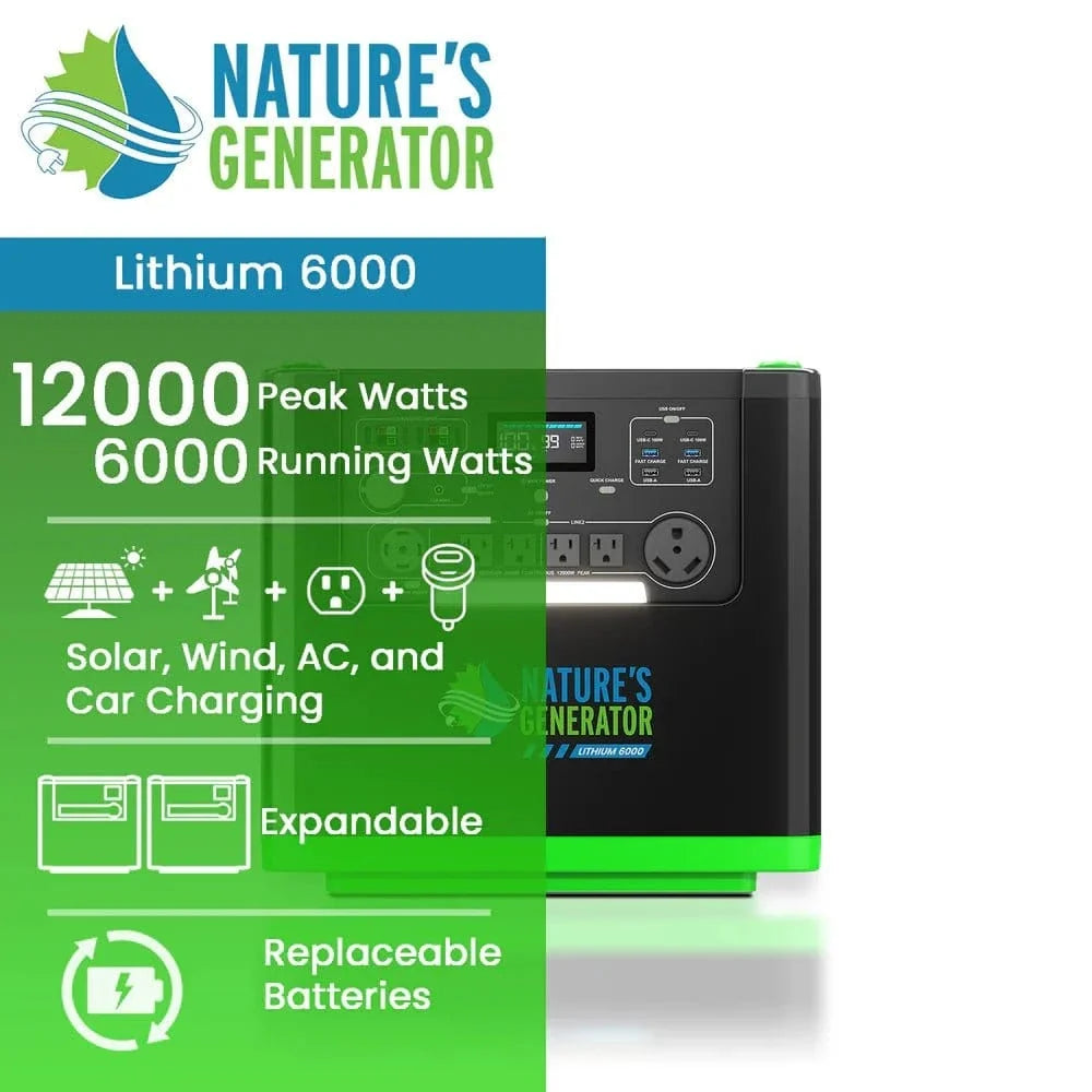 Nature's Generator Lithium 6000 with Solar Panel