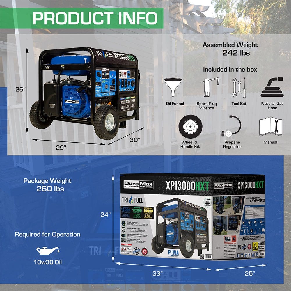 Duromax XP13000HXT 13,000 Watt Tri Fuel Generator w/ CO Alert