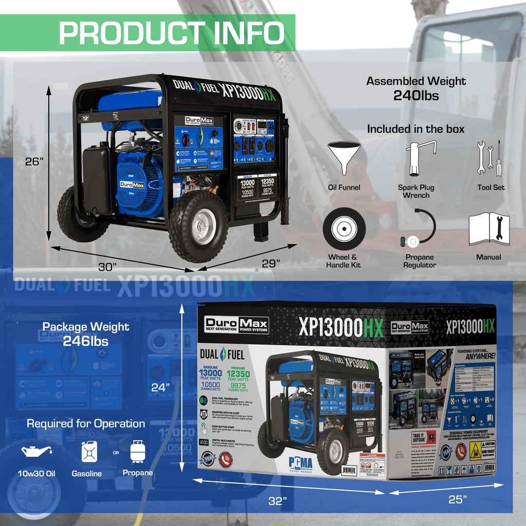 Duromax XP13000HX Watt Dual Fuel Portable Generator with CO Alert