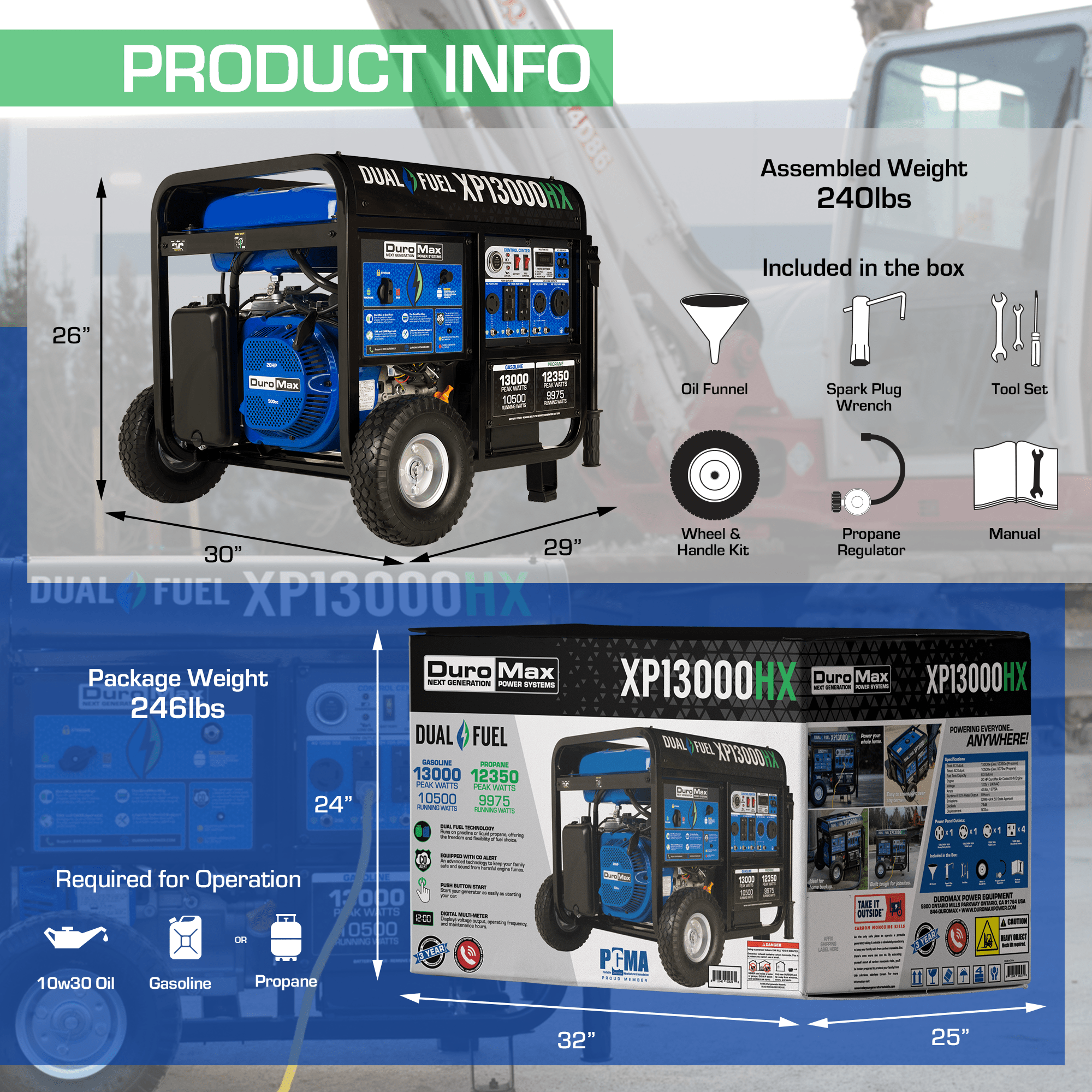 Duromax XP13000HX Watt Dual Fuel Portable Generator with CO Alert