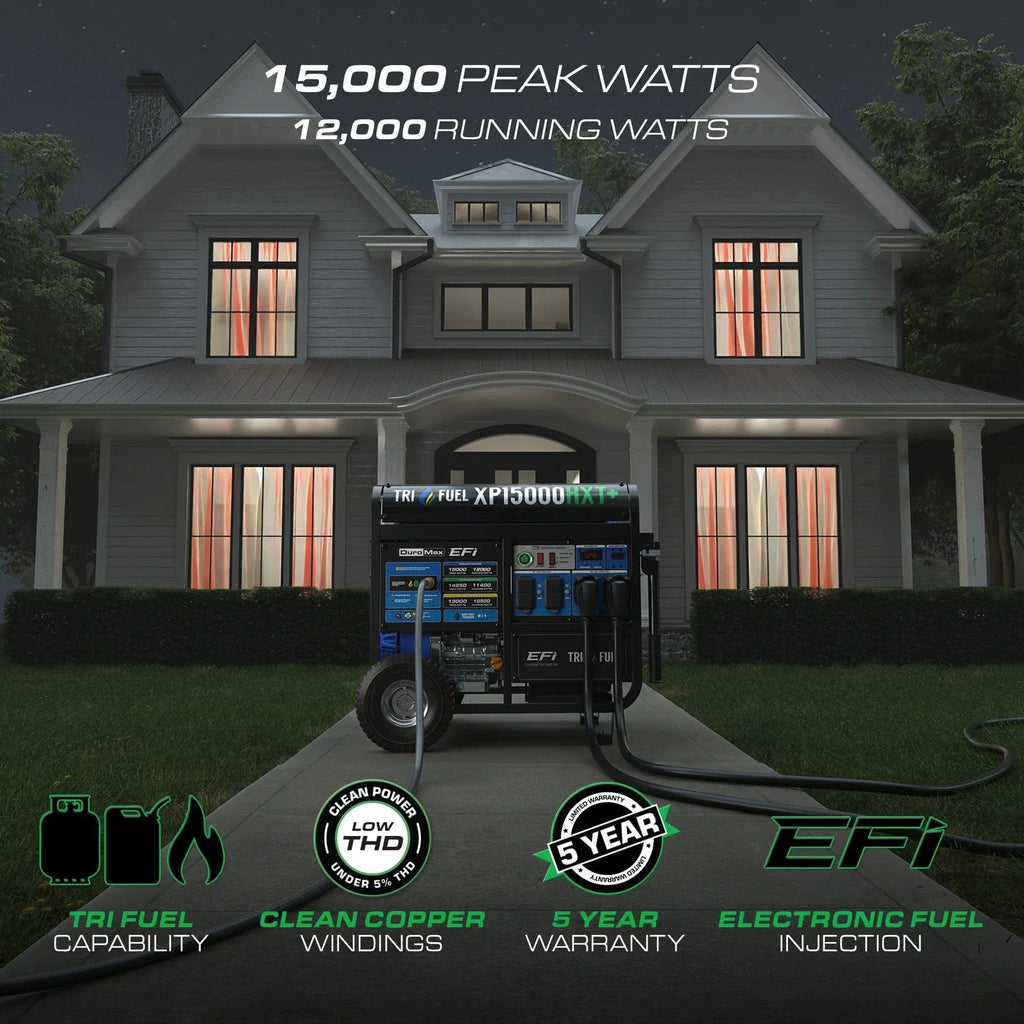 DuroMax XP15000HXT+ 15,000-Watt / 12,000-Watt EFI Tri-Fuel Portable Generator