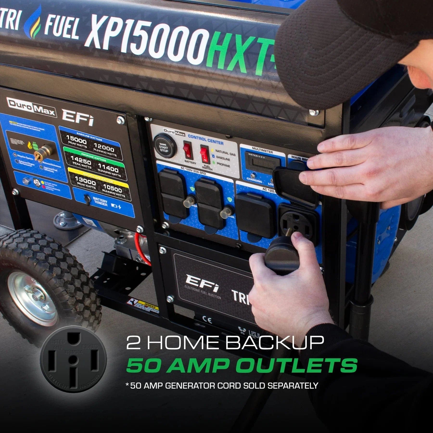 DuroMax XP15000HXT+ 15,000-Watt / 12,000-Watt EFI Tri-Fuel Portable Generator