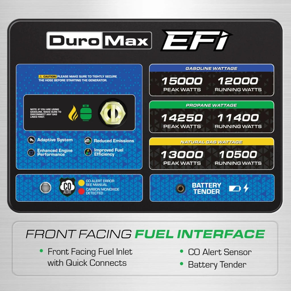 DuroMax XP15000HXT+ 15,000-Watt / 12,000-Watt EFI Tri-Fuel Portable Generator