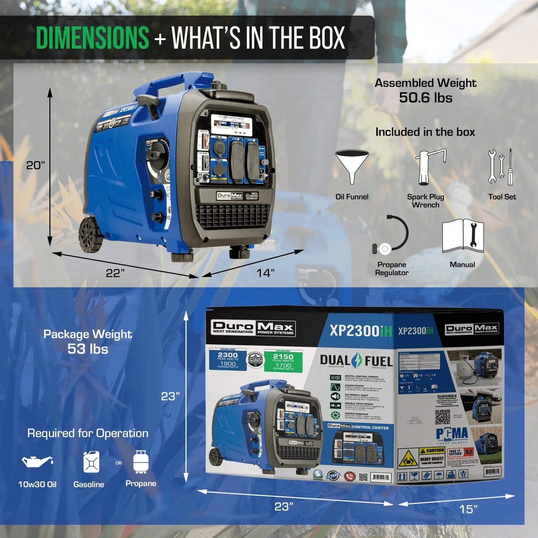 Duromax XP2300IH 2,300 Watt Dual Fuel Portable Inverter Generator w/ CO Alert