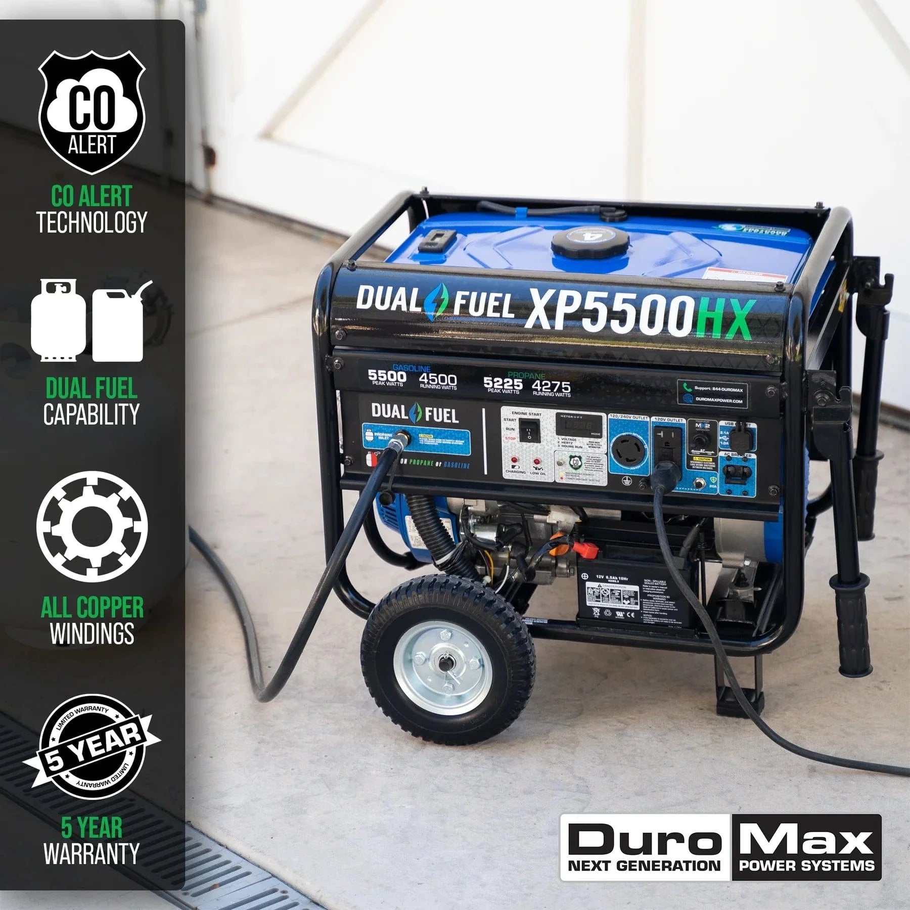 Duromax 5,500 Watt Dual Fuel Portable HX Generator w/ CO Alert