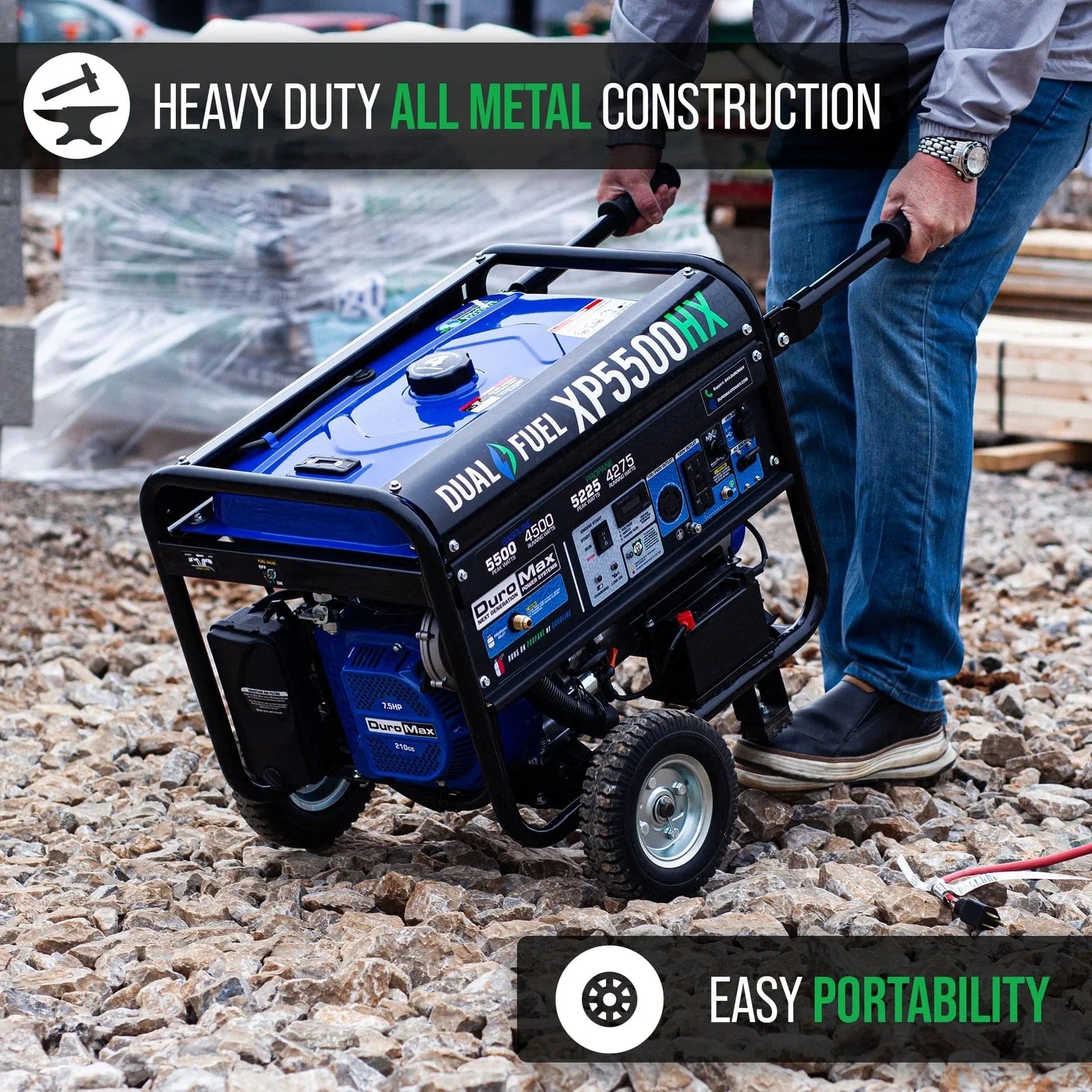 Duromax 5,500 Watt Dual Fuel Portable HX Generator w/ CO Alert
