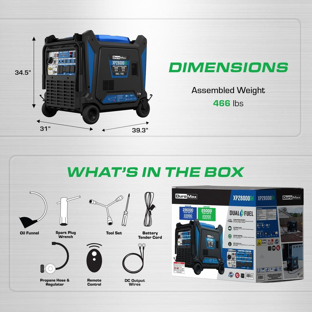 DuroMax XP28000IH 28,000 Watt Dual Fuel Inverter Generator