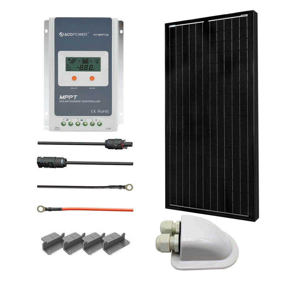 100 Watts All Black Monocrystalline Solar RV Kits